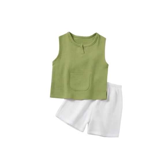 YunPes Baby Girls Cotton Linen 2 Piece New Born Boy Outfits Sleeveless Tank Tops Elastic Shorts Set Casual Solid Beach Summer Clothes