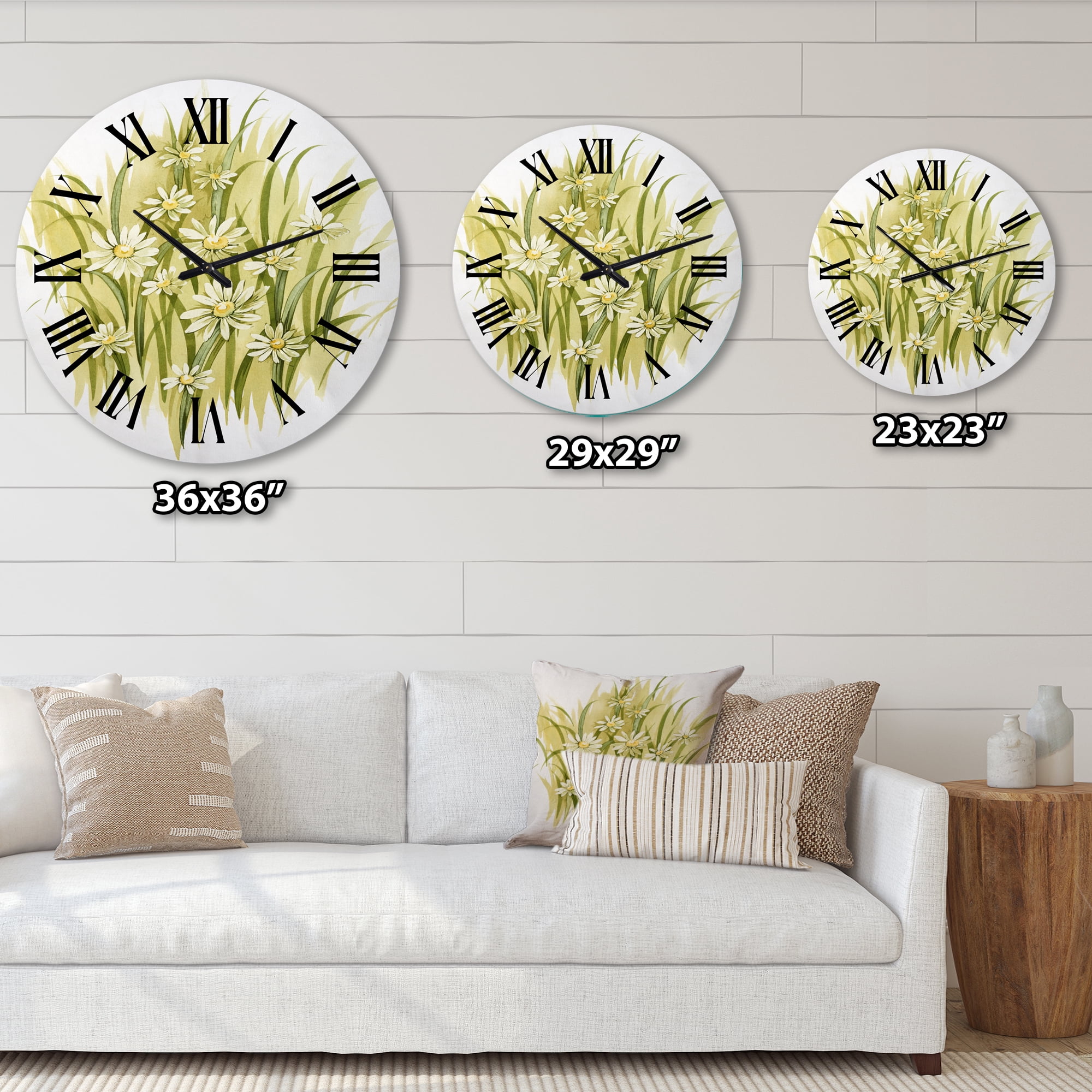 Designart 'White Meadow Flowers' Traditional Wall Clock