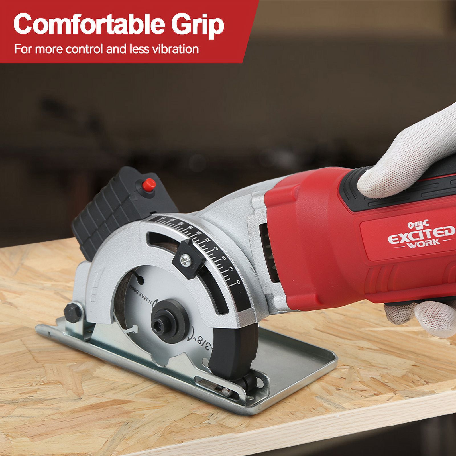 EXCITED WORK, 4.5Amps 3-3/8 in Electric Circular Laser Guided Power Saw, 6500 RPM