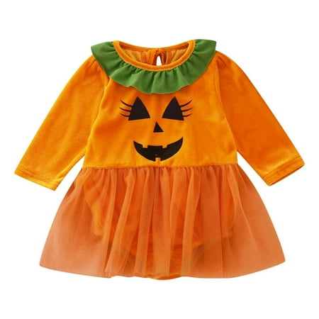 

Girls Long Sleeve Cartoon Prints Romper Bodysuits Tulle Dress Halloween Jumpsuit Harem Pants for Baby Boy Outfits 0-3 Months Brown Onesie Baby