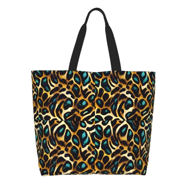 Balery Teal Leopard Bolsa Tote Estilo Estético con Cremalleras, Bolsa de Hombro, Bolsa de Compras Grande y Plegable