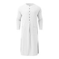 thumbnail image 2 of xiaxaixu Men Robe, Long Sleeve Kaftan Button Closure Solid Color Slit Lightweight Thobe Arabic Clothes, 2 of 6