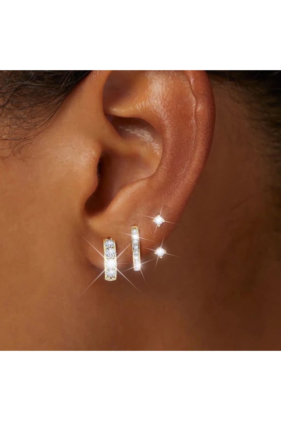 3Pcs 14K Gold Plated Small Hoop Earring with Zirconia for Multiple Piercing Stackable Hoops Huggie Earring for Women Wedding Birthday Gifts