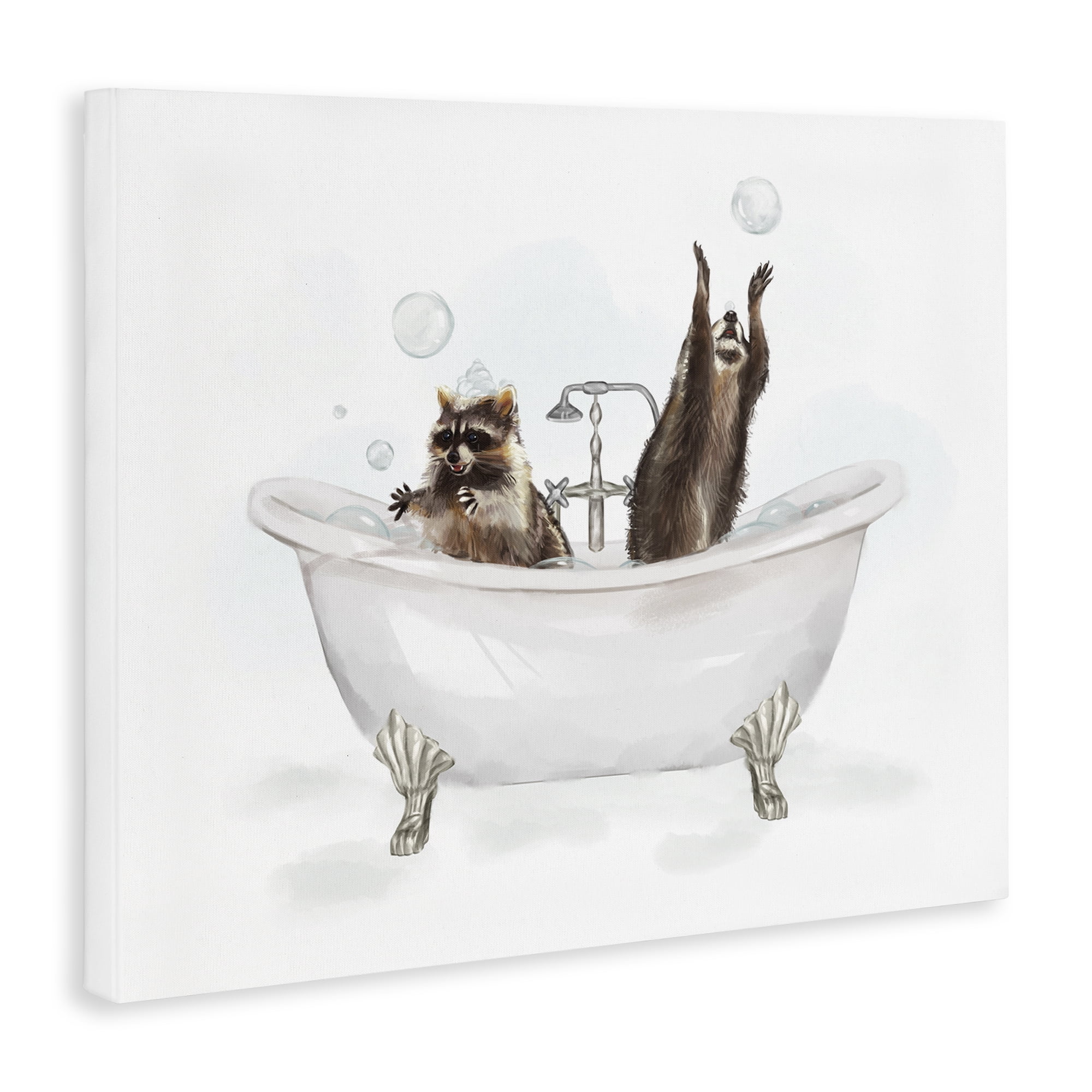 Stupell Industries Raccoons Catching Bubbles Typography Painting Gallery Wrapped Canvas Art Print Wall Art, 30 x 24