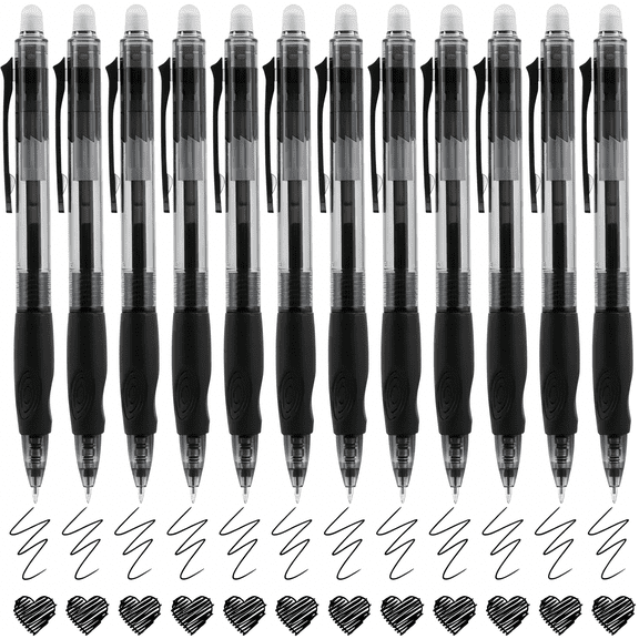 CCOCC Retractable Erasable Pens 12 Black Erasable Gel Pen 0.5Mm Smooth Writing Pen Office Supplies(Black)