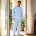 thumbnail image 5 of Mens Pajamas Set 2 Piece Solid Pjs Sets Crewneck Loungewear Sleepwear Summer Fall Homewear Long Sleeve Tops and Long Pants with Pocket Sky Blue M, 5 of 6