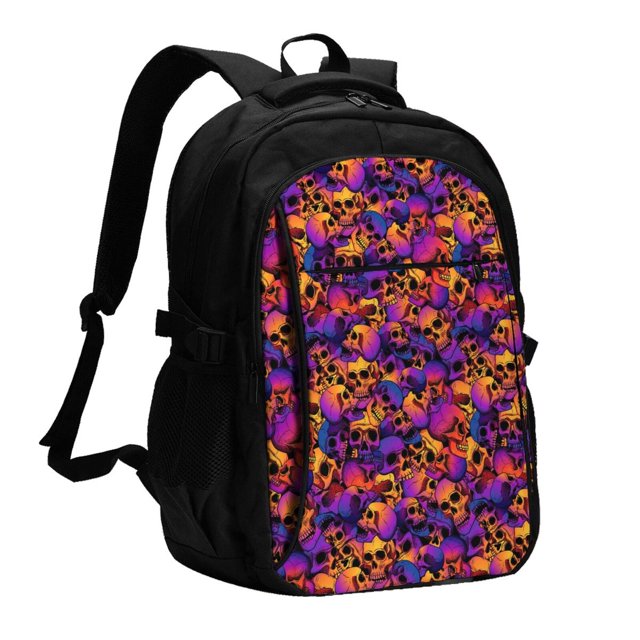 Balery Skull Mochila con carga USB para hombre y mujer - Mochila impermeable y antirrobo para portátil con puerto USB para viajes, trabajo, estudios y universidad