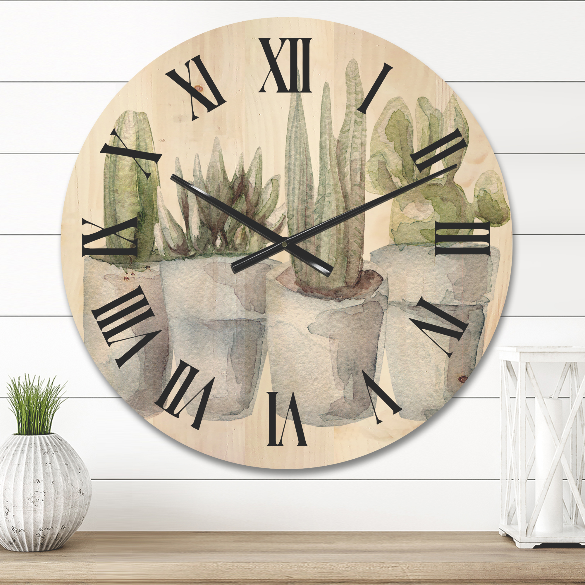Designart 'Succulent and Cactus House Plants V' Farmhouse Wood Wall Clock