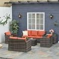 thumbnail image 2 of Outsunny 6 Piece Patio Furniture Set, Rattan Wicker Patio Sofa Set Sectional Outdoor Conversation Sofa Set Storage Table & Cushions, Orange, 2 of 10
