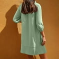 thumbnail image 5 of qucoqpe Womens Summer V Neck 3/4 Sleeve Dress Fashion Casual Loose Tie Sun Dress Ruffle Pleated Mini Dress with Pockets, 5 of 8