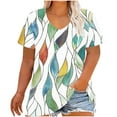 thumbnail image 1 of Camisetas Casuales de las Mujeres Más Tamaño V-Cuello Impresión Manga Corta Color Sólido Base de Verano Superior, Ligero para Diario, 1 of 9