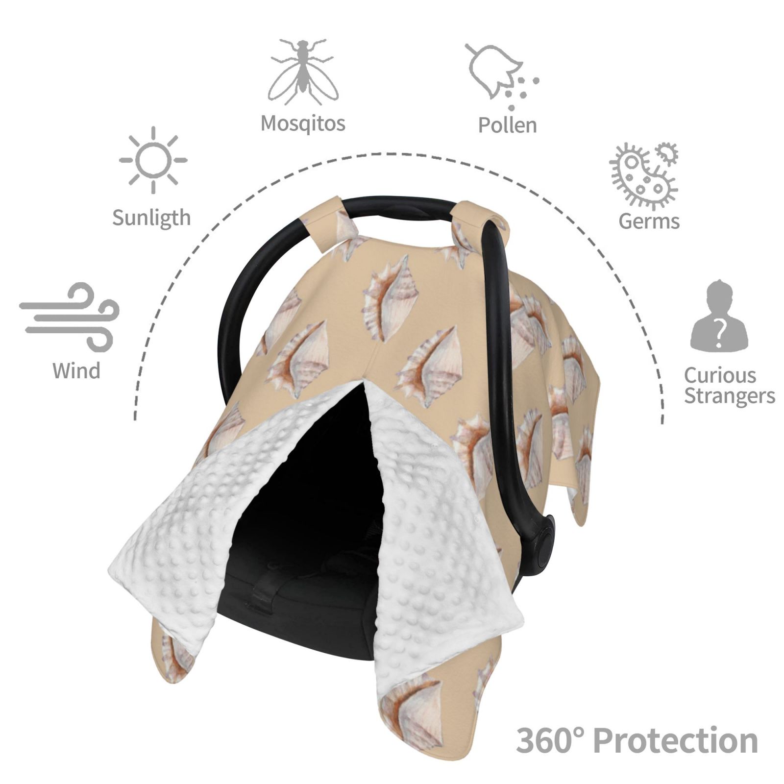 Car Seat Cover Baby - Conch Shell No.J917 Breathable Infant Car Seat Cover for Baby Carseat, Lightweight Comfort Baby Essentials Must Haves Newborn Stuff for Girl Boy