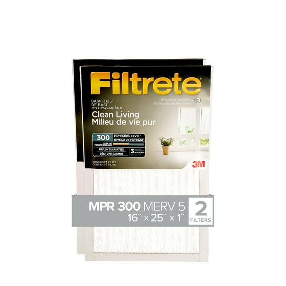 Filtre de base antipoussière «&nbsp;Milieu de vie pur&nbsp;» Filtrete(MC), MPR 300, 16 x 25 x 1&nbsp;po, 2/paquet 16 x 25 x 1 po, 2/paq