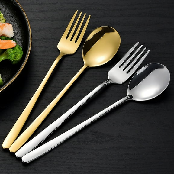Xinyolin Spoon Fork Stainless Steel Korean Style Elegant Durable Easy to Clean Long Handle Smooth Surface Rust-resistant Spoon Fork