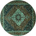 thumbnail image 1 of Ahgly Company Machine Washable Indoor Round Medallion Turquoise Blue Traditional Area Rugs, 5' Round, 1 of 4