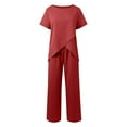 thumbnail image 5 of Women Suits 2 Piece Set A Two Piece Short Sleeved Round Neck Loose Casual And Irregular Formal Pants Women Petite Two Pantsuit Jumpsuit Outfit Wedding Guest Formal Pants Suits for Evening Weddin Red L, 5 of 8