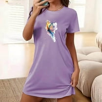 Sakmal Nightgowns for Women Short Purple Soft Sleepwear Butterfly Print Short Sleeve Nightgowns for Women