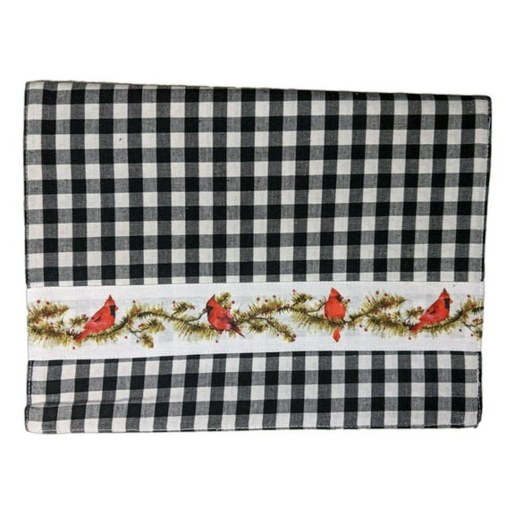 CARDINAL 'N' PINE Black Check Table Runner, 13" x 36", by The Country House