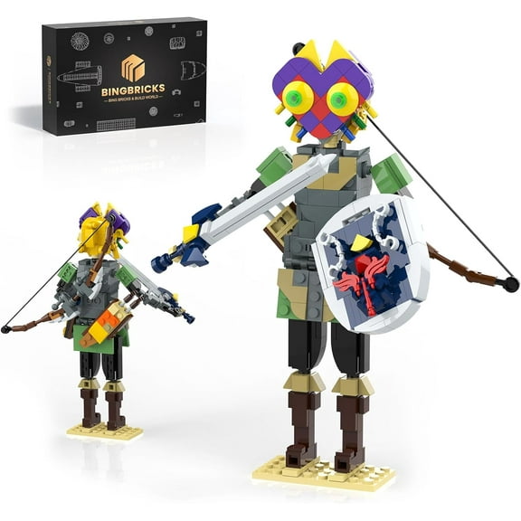 BOTW Link Building Set, Majora's Mask Link Action Figures Holding Master Sword and Hylian Shield, TOTK Adventure Game Collection Birthday Gift for Boys Girls Game Fans (407Pcs)