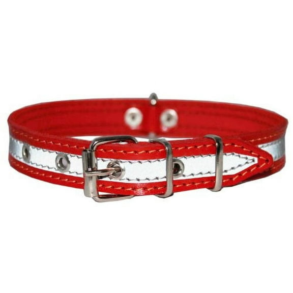 High Quality Genuine Leather Reflective Dog Collar 16" Long 3/4" Wide Red Fits 11"-14" Neck
