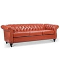 thumbnail image 4 of 84"Rolled Arm Chesterfield Sofa Couch, Modern 3 Seater Sofa Couch, Luxious Leather Couch with Thicken Seat Cushions and Button Tufted Back, Chesterfield Couch with Nailhead Trim, Orange+PU, 4 of 7