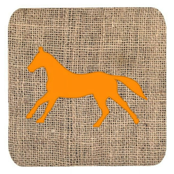 Horse Burlap And Orange Foam Coasters - Set 4, 3.5 x 3.5 In.