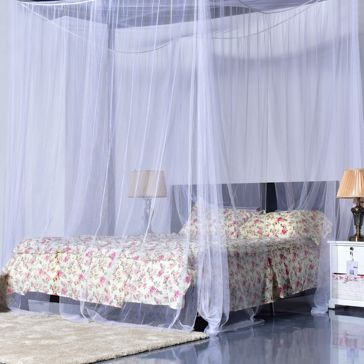 Twin Mosquito Net 4 Corner Post Bed Canopy Mosquito Net for Student Dormitory White Mosquito Netting Twin Full Queen Size Netting