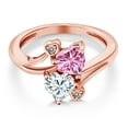 thumbnail image 3 of Gem Stone King 18K Rose Gold Plated Silver Pink Moissanite White Moissanite and White Diamond Ring for Women (1.63 Cttw, Heart Shape 6MM, Gemstone Birthstone, Size 9), 3 of 6