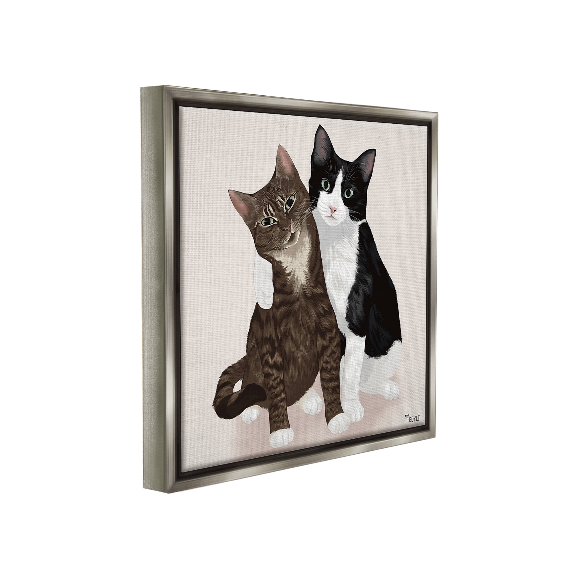 Stupell Industries Hugging Cat Friends Animals & Insects Painting Gray Floater Framed Canvas Art Print Wall Art, 25 x 25