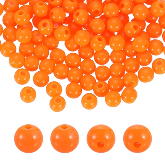 Uxcell 200pcs Orange Acrylic Round Beads 6mm Dia 1.9mm Hole Plastic Resin Smooth Balls Loose Bead for Jewelry Making Bracelets Necklace Earrings DIY