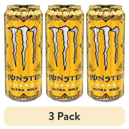 (3 pack) Monster Ultra Gold, Sugar Free Energy Drink, 16 fl oz