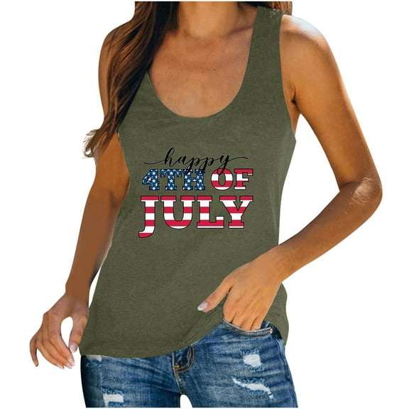 IROINNID Women's Round Neckline Tank Sleeveless Casual America Flag Casual Tops Blouse Tops Women Tops 4th Of July