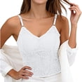 thumbnail image 3 of Tank Tops for Women qinhaie Women's Lace Camisole with Padded Bra, Adjustable Spaghetti Straps V Neck Crop Top, Soft Breathable Bra White Camisoles & Tanks, 3 of 7