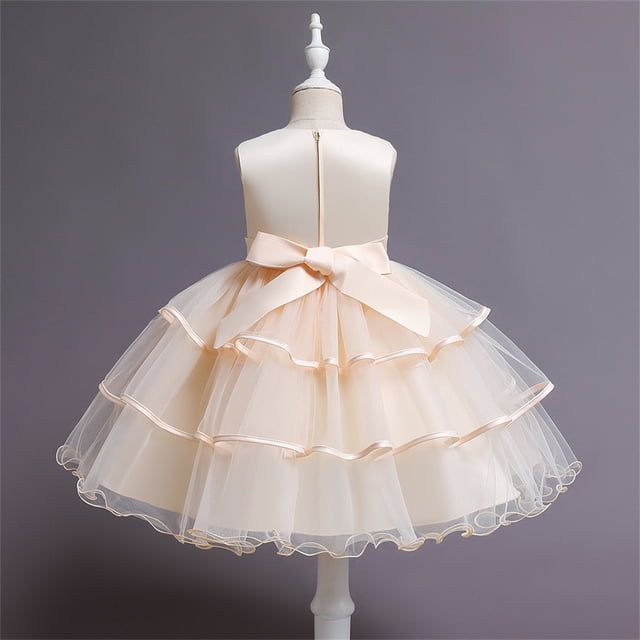 LEEy-world Robes Filles Enfants Tout-Petits Bébés Filles Robe Princesse au-Dessus du Genou Robe Sans Manches Imprimé Floral Rayé Robe Princesse, Or