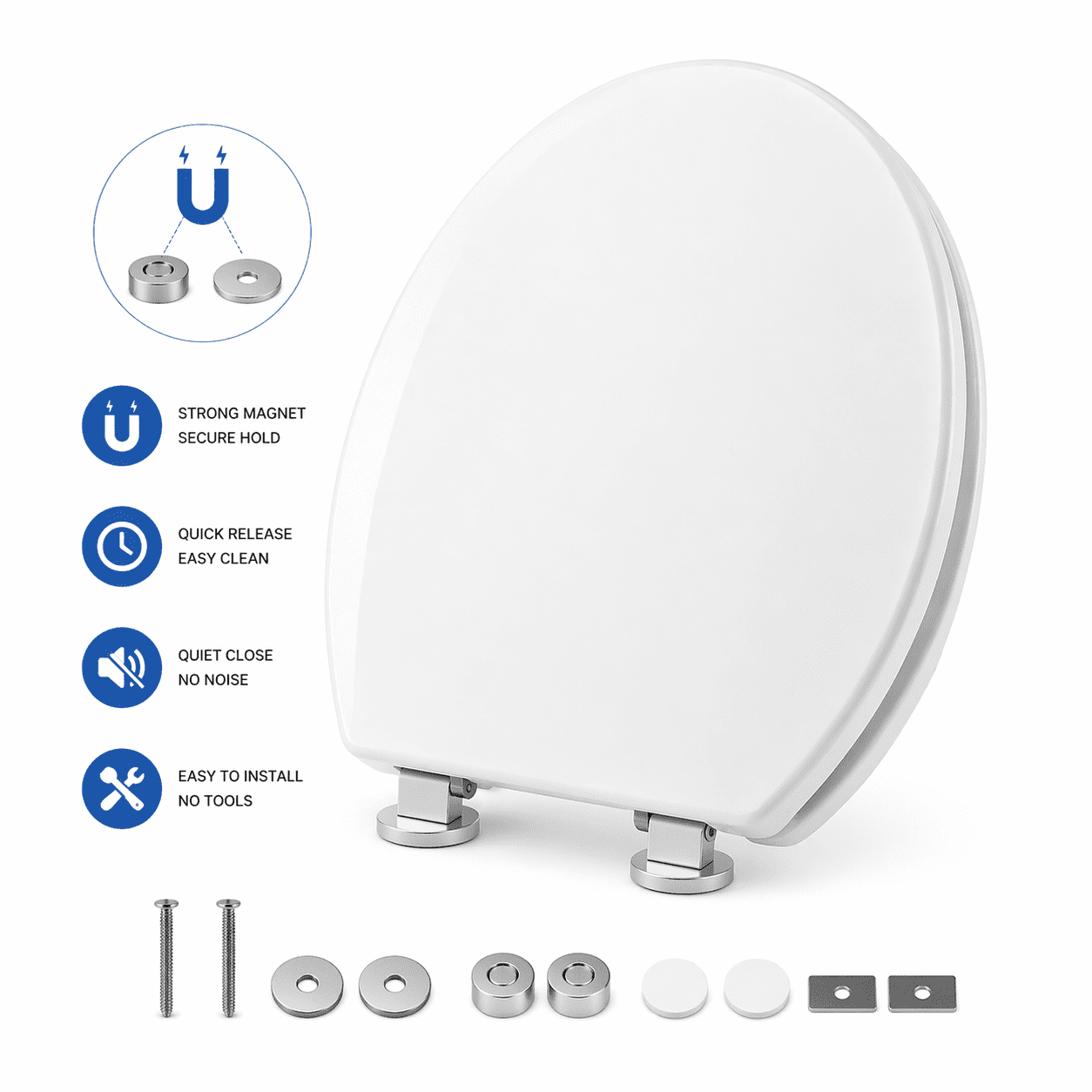 Easlet White Round Plastic, Quick Release Toilet Seat
