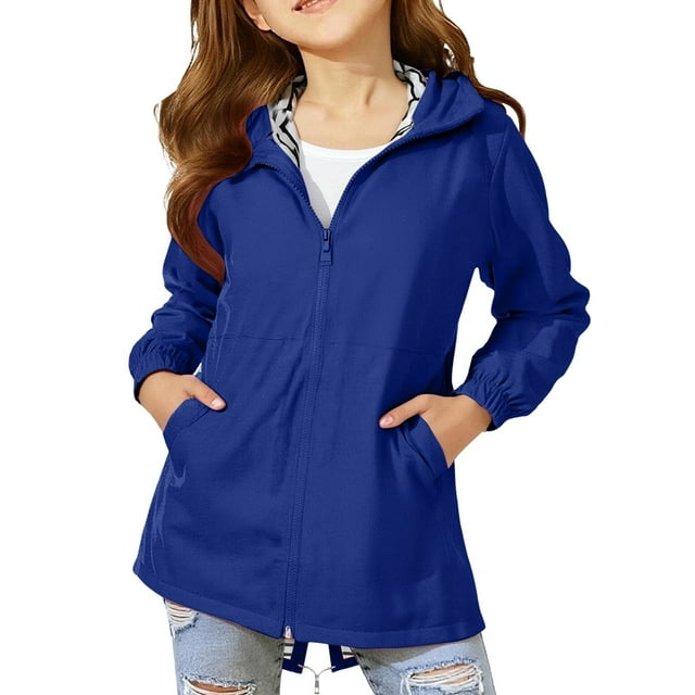 XXWXYD Manteau de Pluie Imperméable Léger pour Adolescentes à Fermeture Éclair, Coupe-Vent à Capuche, Poches Extérieures, Imperméable de Randonnée et de Camping
