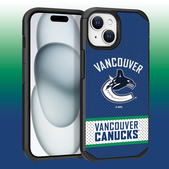 Apple iPhone 15 Plus - NHL Licensed Vancouver Canucks Team Logo on Jersey Textured Dual Layer Case