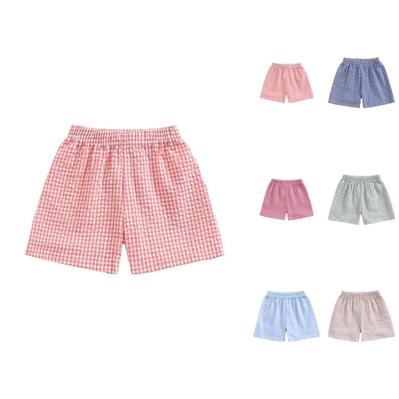 Baby Girl Summer Gingham Plaid Shorts Seersucker Elastic Waist Ruffle Hem Shorts Bottoms Toddler Casual Cute Fashionable Playwear