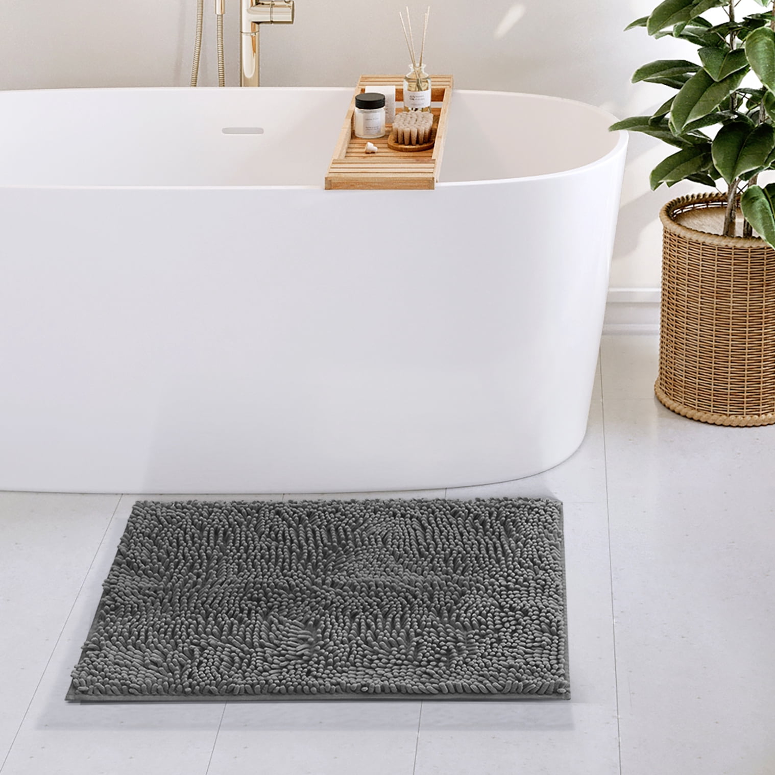 Lammaloe Chenille Bathroom Rugs Non Slip Bath Mat, 17x24 Ultra Absorbent, Bath Mats for Bathroom, Ombre Cream
