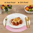 thumbnail image 4 of Pink Striped Round 13 Inch Placemats Set of 4, Modern Farmhouse Stripes HeatResistant Non Slip Place Mats for Dining Table, Wipeable Braided Kitchen Table Mats for Housewarming, 4 of 9