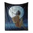 thumbnail image 1 of Moon Soft Flannel Fleece Throw Blanket, Yellow Haired Woman on a Swing in the Sky the Moon and the Buildings Print, Cozy Plush for Indoor and Outdoor Use, 50" x 60", Dark Blue and Grey, by Ambesonne, 1 of 6