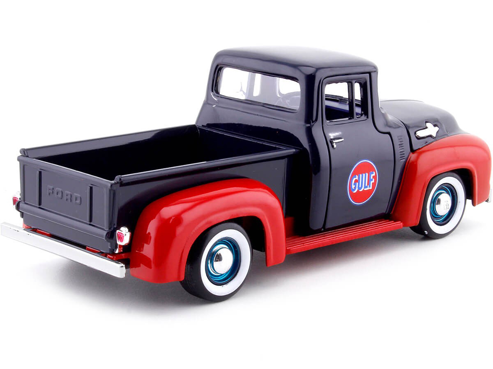1956 Ford F-100 Pickup Truck "Gulf" Dark Blue and Red 1/24 Diecast Model Car by Motormax