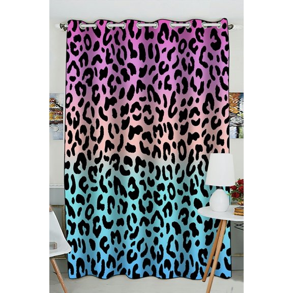 ECZJNT Gradient Pink And Blue Leopard Pattern Blackout Window Curtain Drapery Panels 52x84 inch one Piece