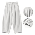 thumbnail image 5 of cocolona Womens Casual Loose Pleated Linen Pants Elastic Waist Straight Wide Leg Travel Lounge Cropped Pants with Pockets, 5 of 5
