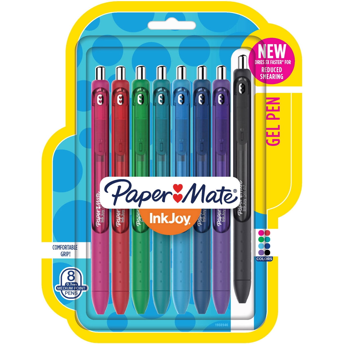 Paper Mate InkJoy Gel Stick Pen, Medium 0.7 mm, Assorted Color Ink/Barrel,  8/Pack (2831877)