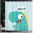 thumbnail image 3 of Ambesonne Comic Shower Curtain, Dinosaur Says Hello Cartoon, 69"Wx84"L, Dark Seafoam Mustard, 3 of 4