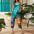 thumbnail image 5 of Halloween Jumpsuits for Women Linen Oversized Sleeveless Dressy Floral Print Adjustable Strap Rompers, 5 of 6