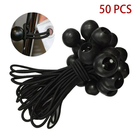 WSYW 50pcs 9" Ball Bungee Bungie Cord Canopy Tarp Tie Down Cord Elastic String Black