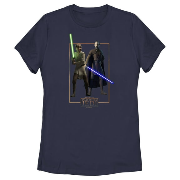 Women's Star Wars: Tales of the Jedi Count Dooku and Qui-Gon Jinn Graphic Tee Navy Blue Small