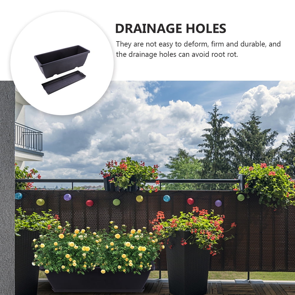 2 Sets Seed Planter Rectangular Flower Vase Drainable Pot Planting Trough Large Outdoor Flowerpot Ponds Long Plastic